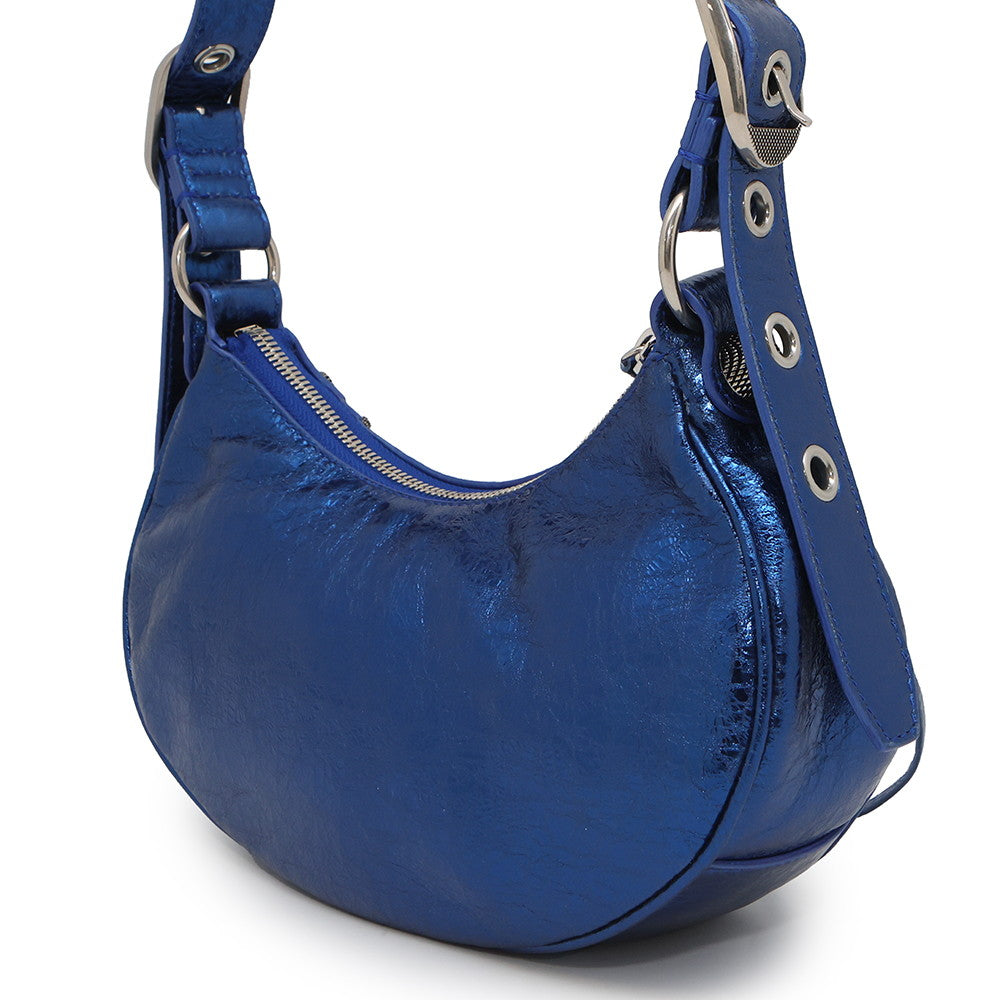 BALENCIAGA Luca Goal Shoulder Bag Metalic Blue671309 Leather Size XS