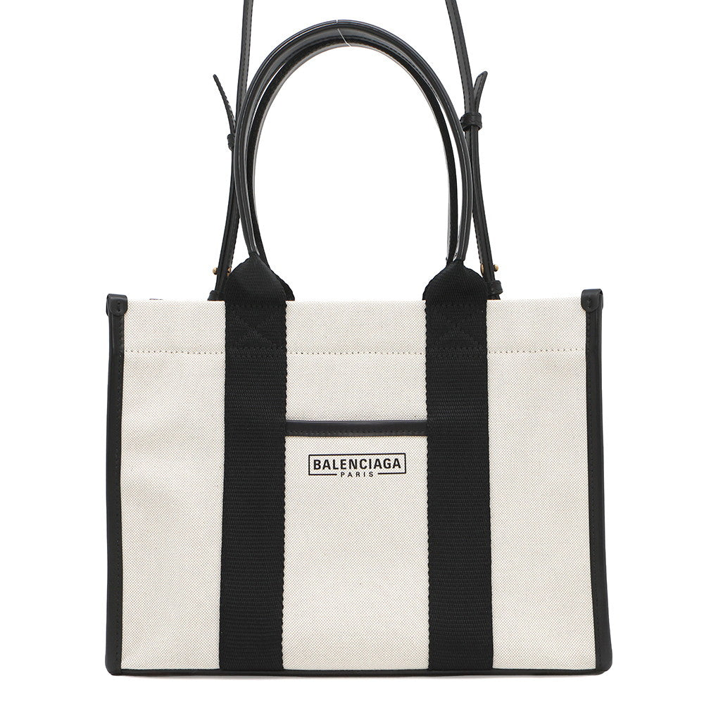 BALENCIAGA Hardware 2WAY Shoulder Bag White/Black671402 Canvas Leather Size Small