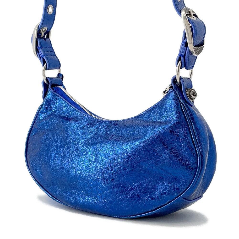 BALENCIAGA Luca Goal Shoulder Bag Metalic Blue671309 Leather Size XS