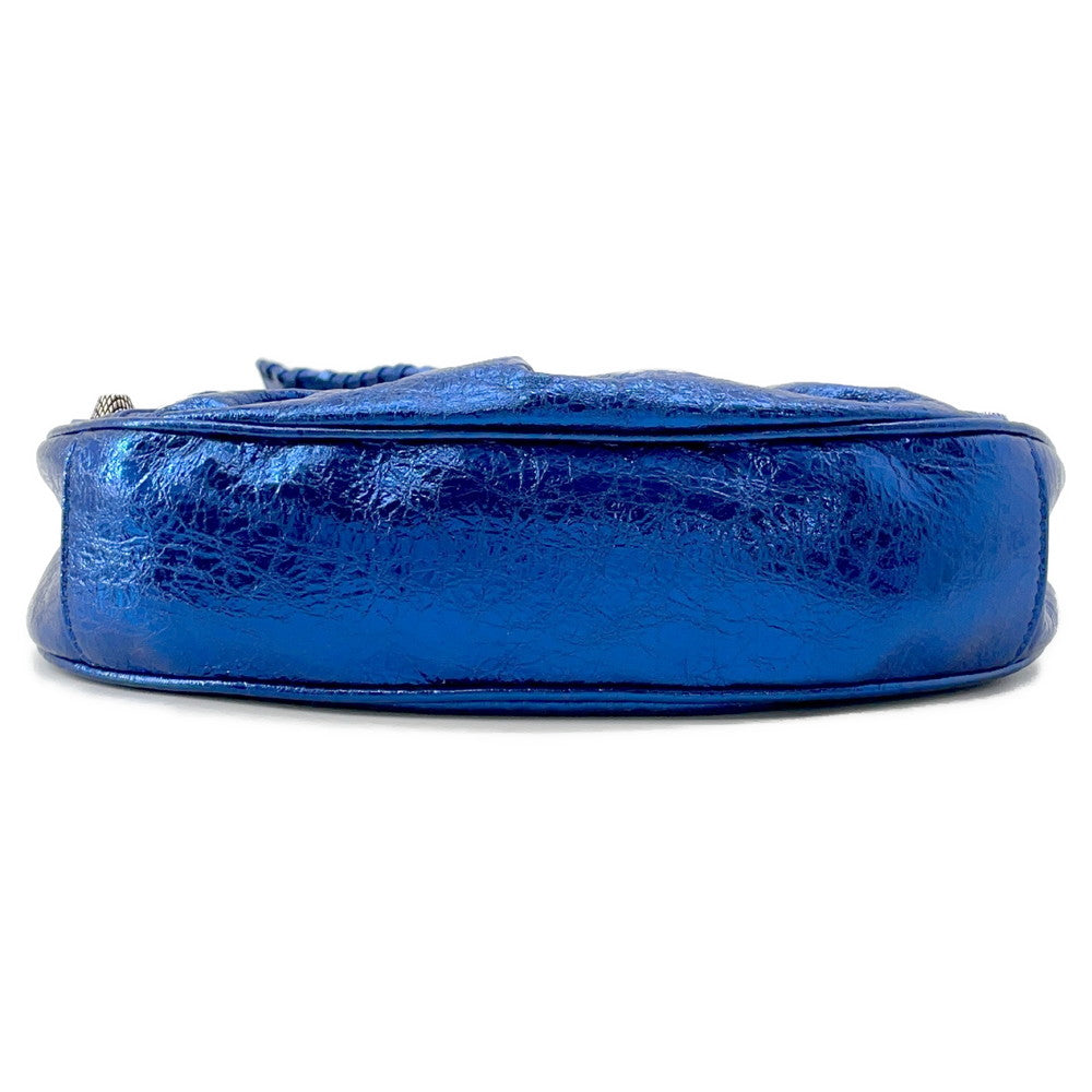 BALENCIAGA Luca Goal Shoulder Bag Metalic Blue671309 Leather Size XS
