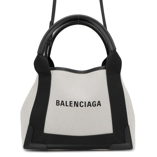 BALENCIAGA Navy Kabas Natural/Black390346 Canvas Size XS