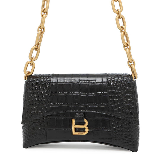 BALENCIAGA Downtown ChainShoulder Bag Black689121 Croco embossed leather Size XS