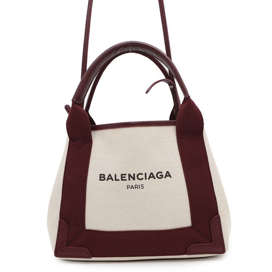 BALENCIAGA NavyCabas Natural/Bordeaux390346 Canvas Leather Size XS