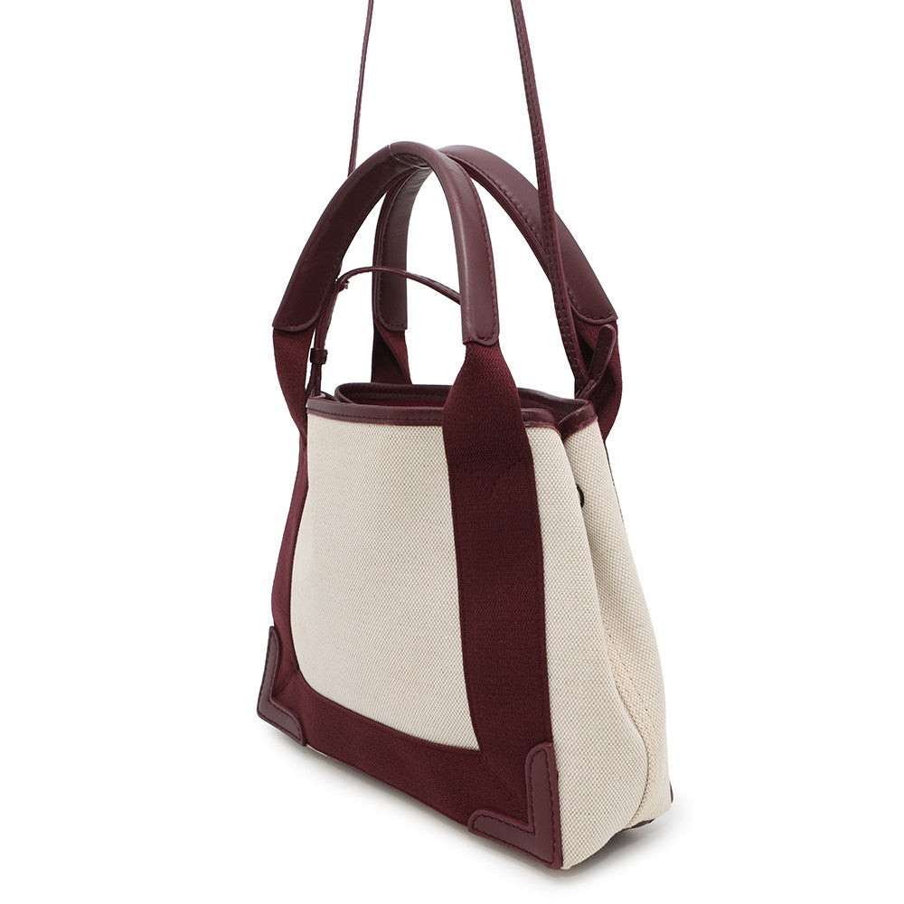 BALENCIAGA NavyCabas Natural/Bordeaux390346 Canvas Leather Size XS