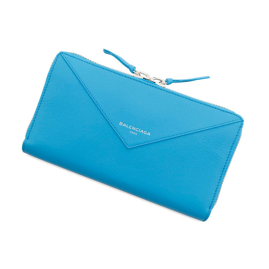BALENCIAGA Paper Continental Zip Around Wallet, Long Cloth Light Blue381226 Leather