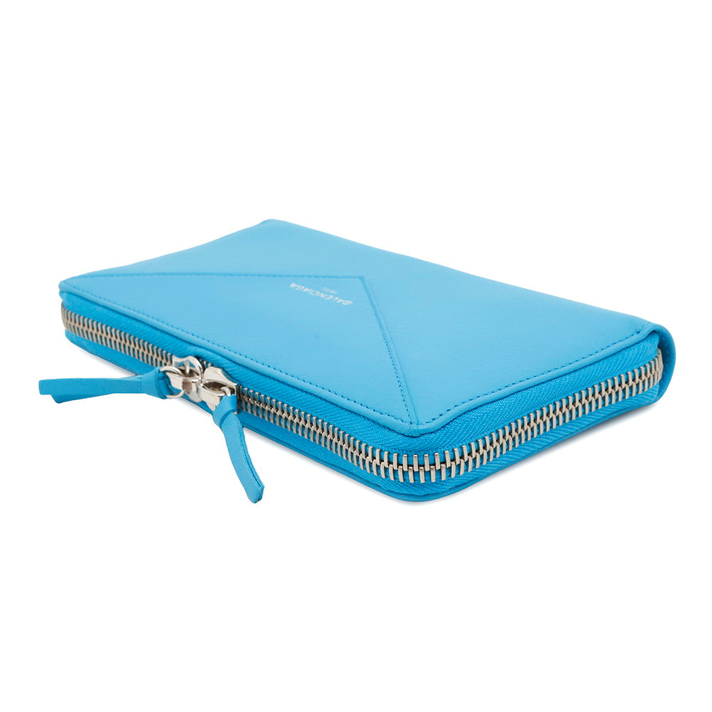 BALENCIAGA Paper Continental Zip Around Wallet, Long Cloth Light Blue381226 Leather