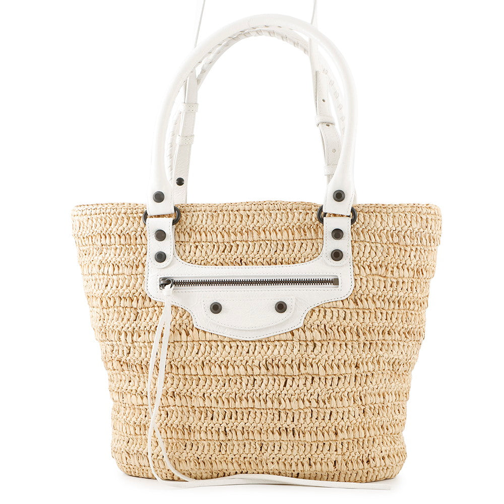 BALENCIAGA City basket bag Beige/White828888 Raffia Leather