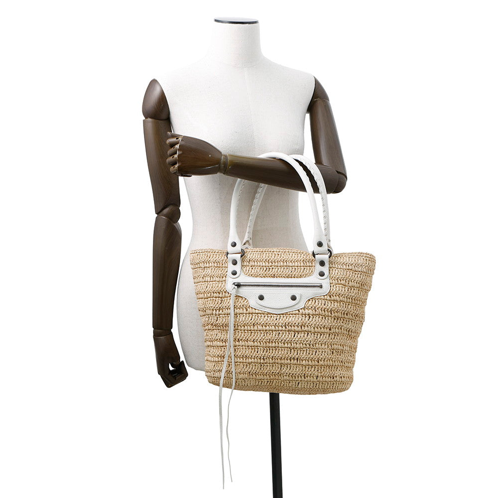 BALENCIAGA City basket bag Beige/White828888 Raffia Leather