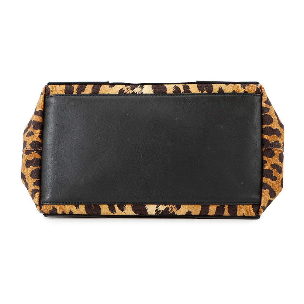 BALENCIAGA Navy Cabas Leopard Black/Brown339933 Canvas Leather Size S