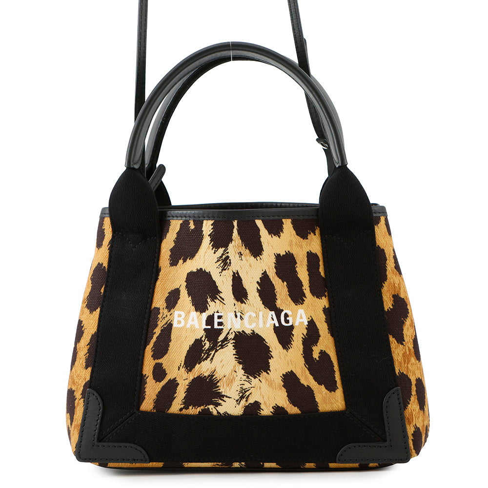 BALENCIAGA Navy Kabas Brown/Black390346 Canvas Leather Size XS