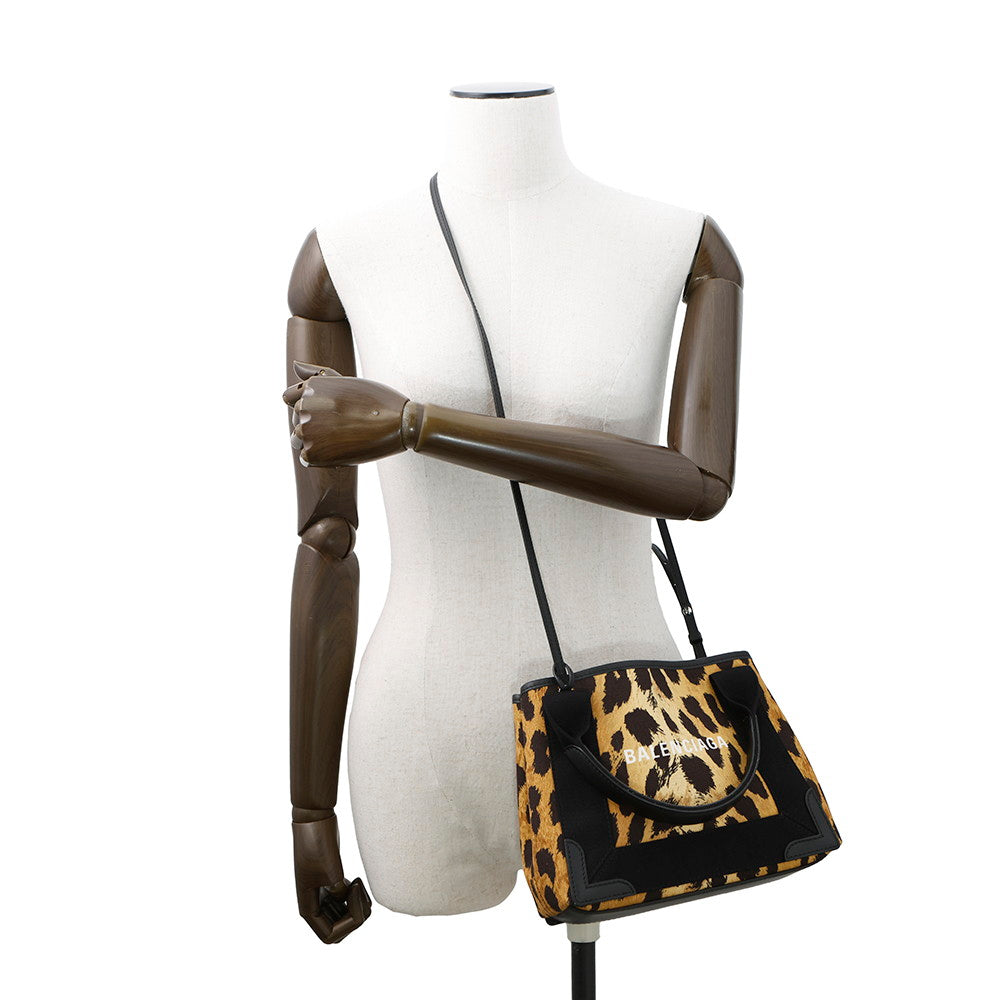 BALENCIAGA Navy Kabas Brown/Black390346 Canvas Leather Size XS