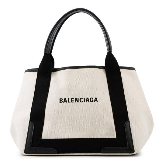 BALENCIAGA Navy Kabas Natural/Black339933 Canvas Leather Size S
