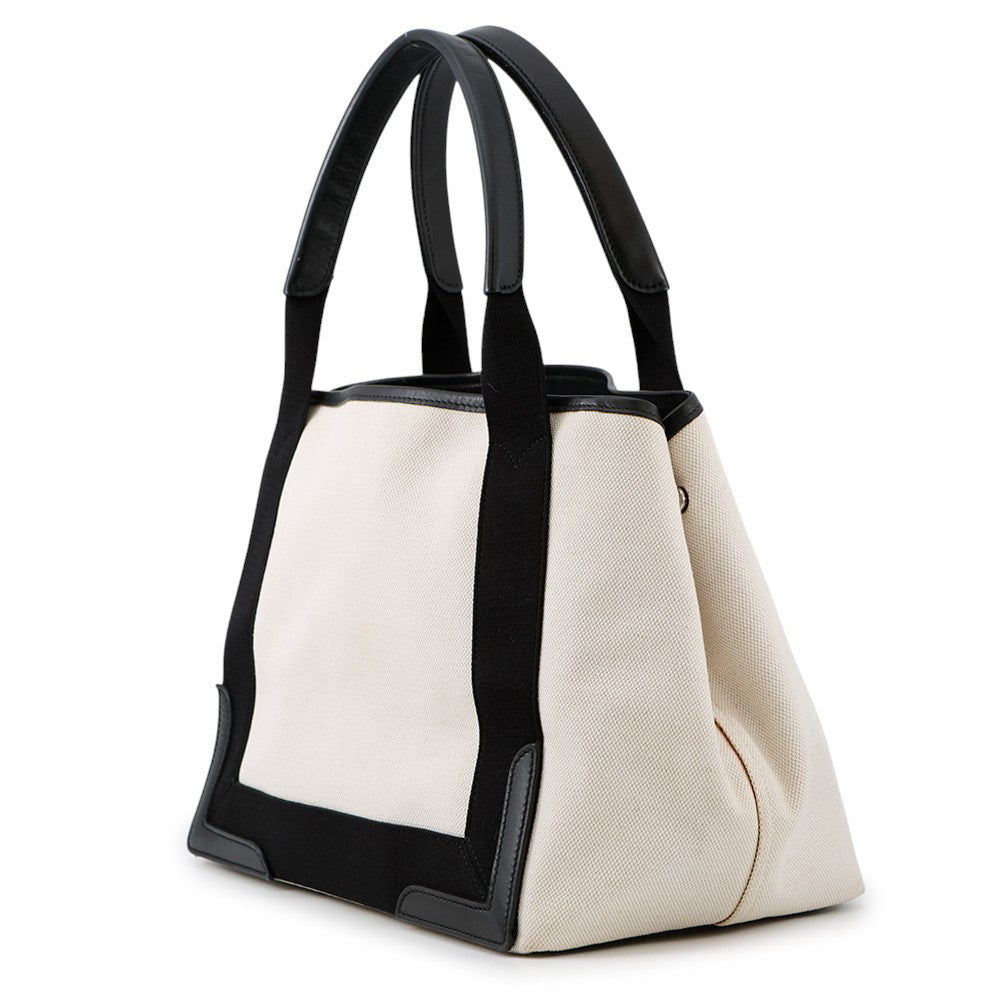 BALENCIAGA Navy Kabas Natural/Black339933 Canvas Leather Size S