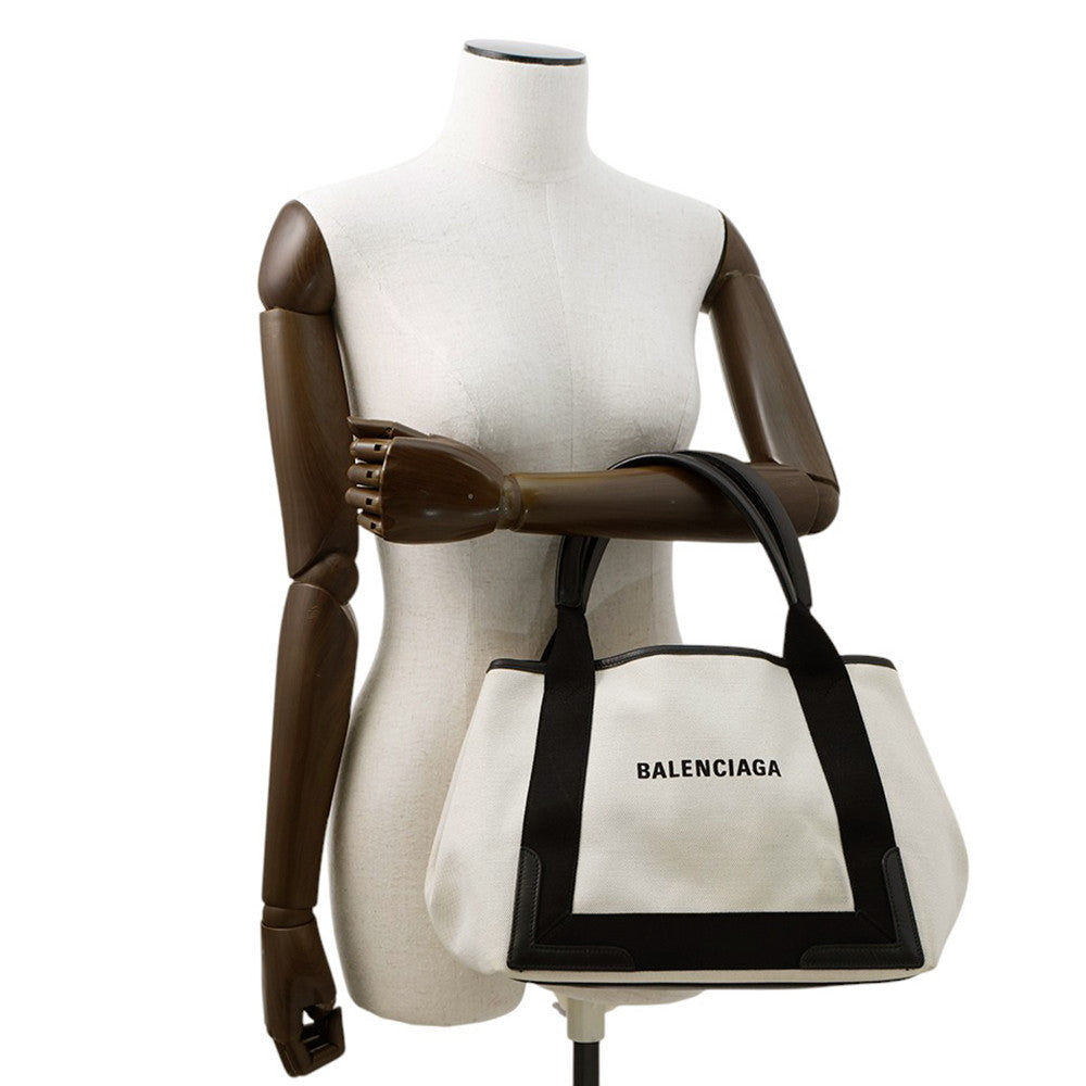 BALENCIAGA Navy Kabas Natural/Black339933 Canvas Leather Size S