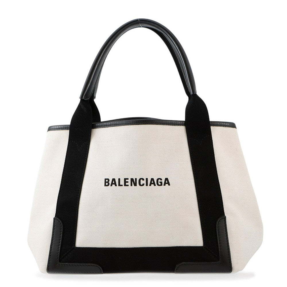BALENCIAGA Navy Kabas Natural/Black339933 Canvas Leather Size S