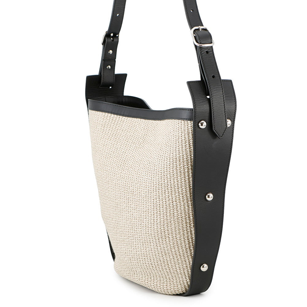 BALENCIAGA one belt Beige/Black410224 Raffia Leather