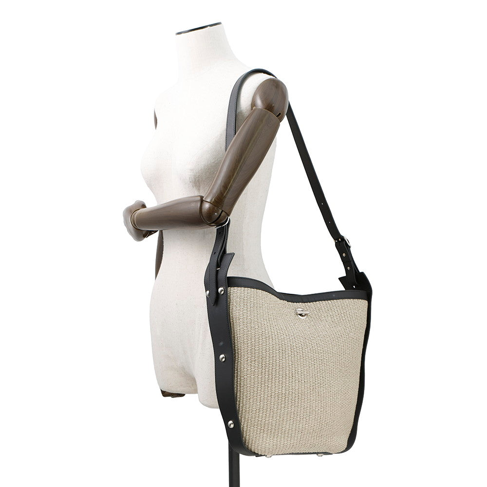 BALENCIAGA one belt Beige/Black410224 Raffia Leather