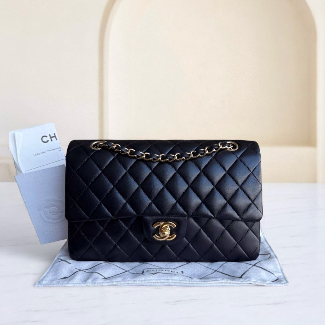 Chanel Classic Flap Medium - 25CM Quilted Lambskin Black Gold Hardware Sereis 15