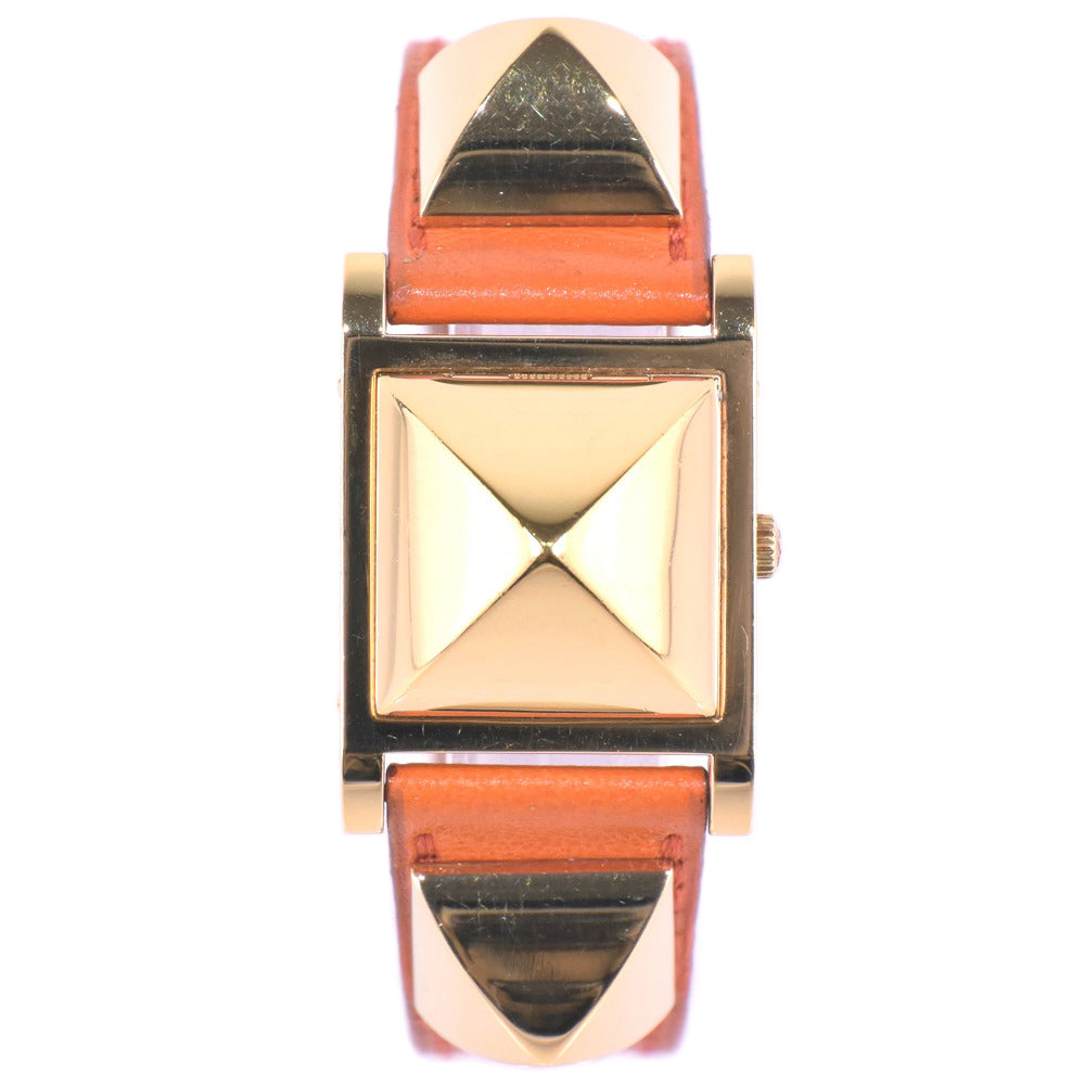 HERMES Watches Quartz Plated Gold , Leather Orange Medor White dial Women  d