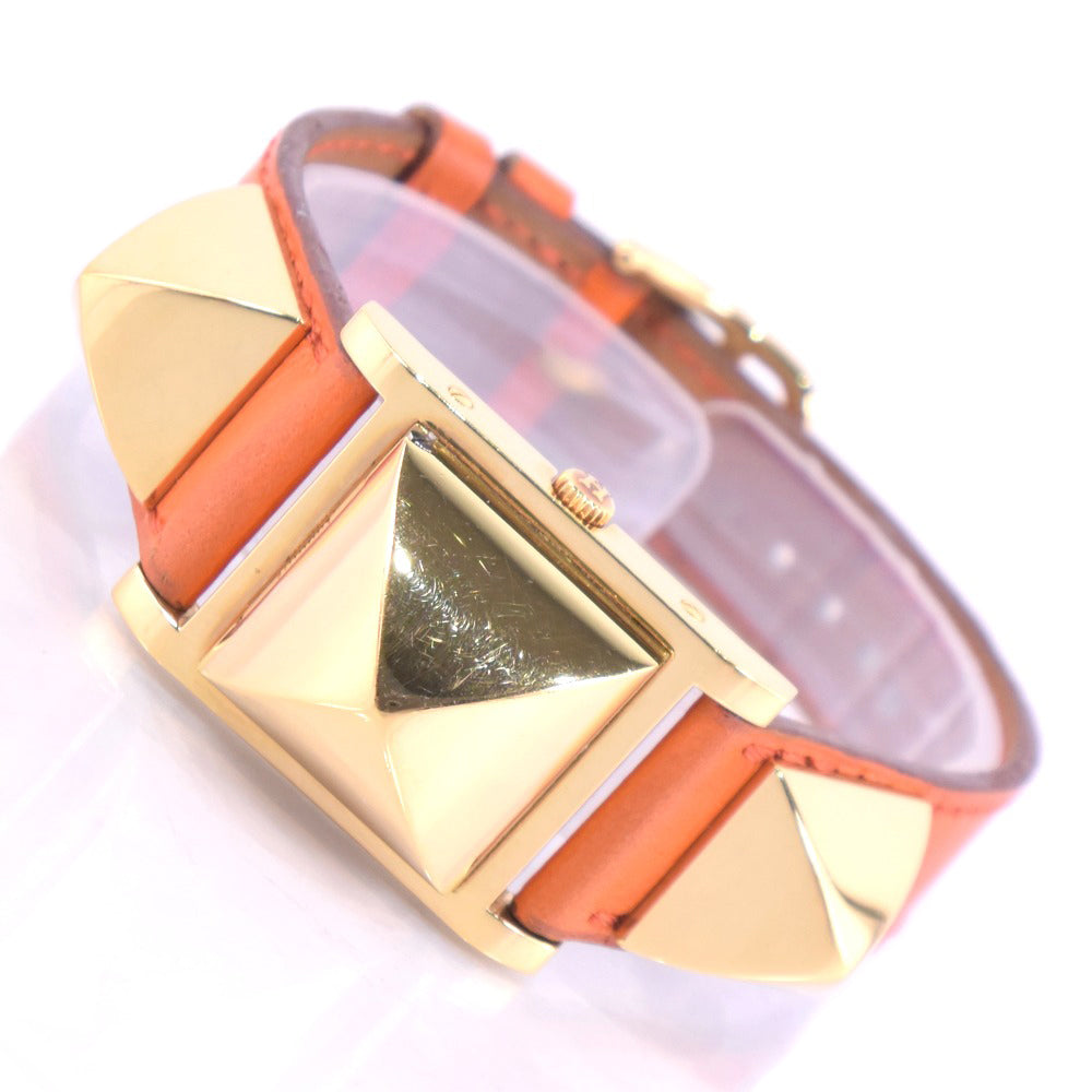 HERMES Watches Quartz Plated Gold , Leather Orange Medor White dial Women  d