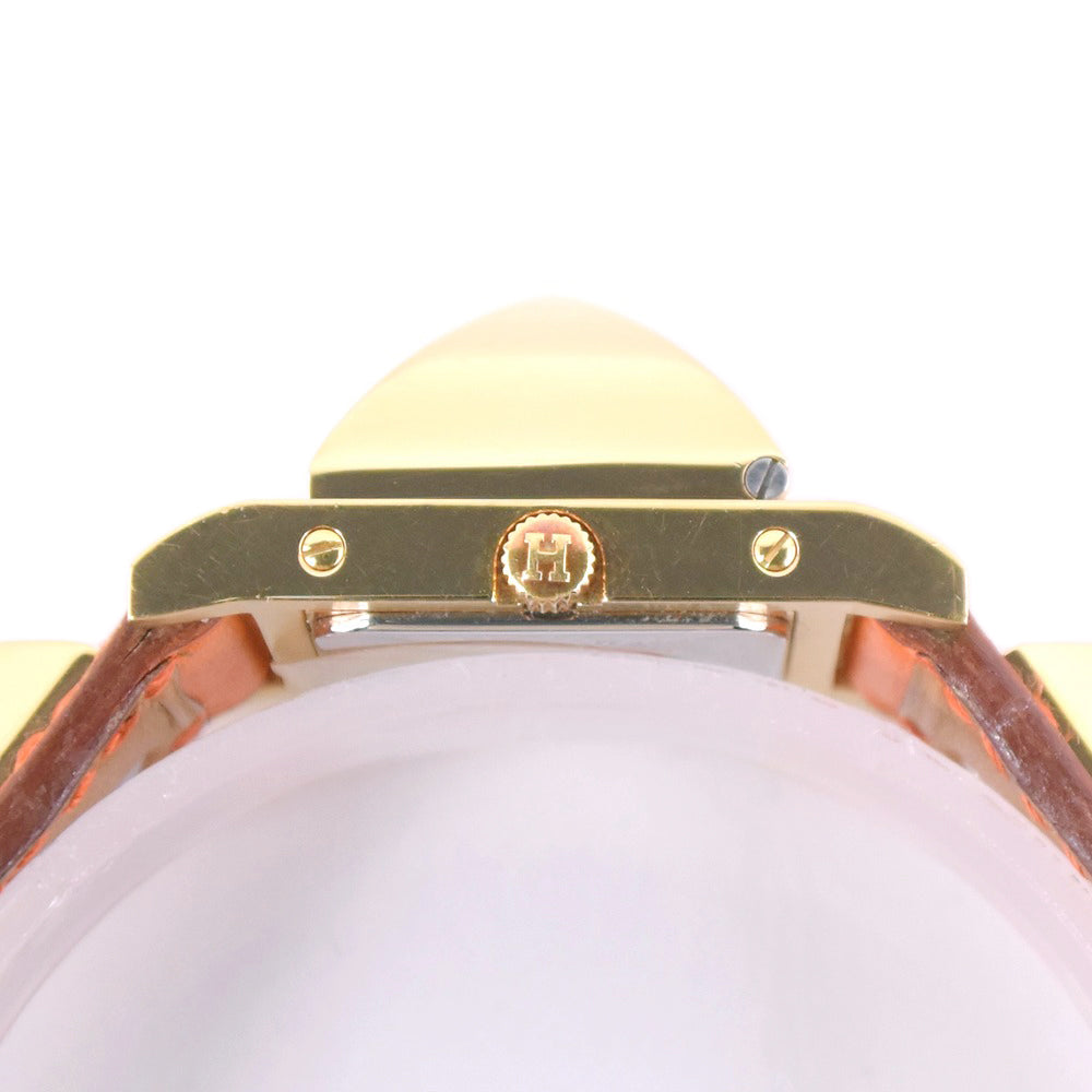HERMES Watches Quartz Plated Gold , Leather Orange Medor White dial Women  d