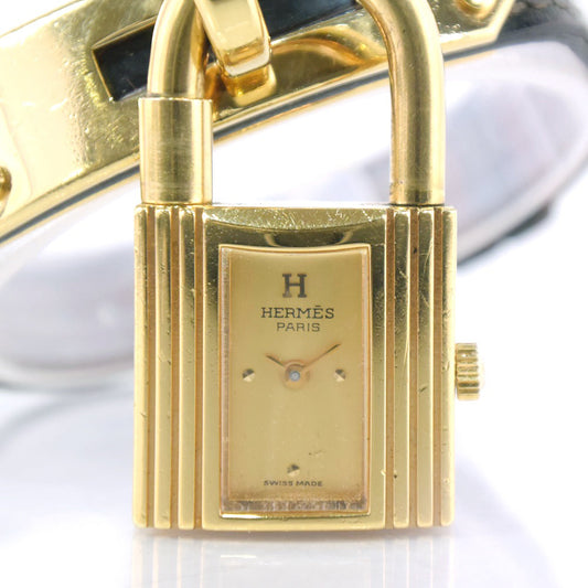 HERMES Watches Quartz Leather, Plated Gold black Kelly watch gold dial Women  d