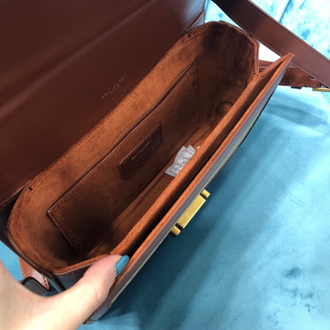 Top Quality Le Carré Satchel In Canvas And Box Natural Beige &amp; Brick For Women 9in/23cm YSL 