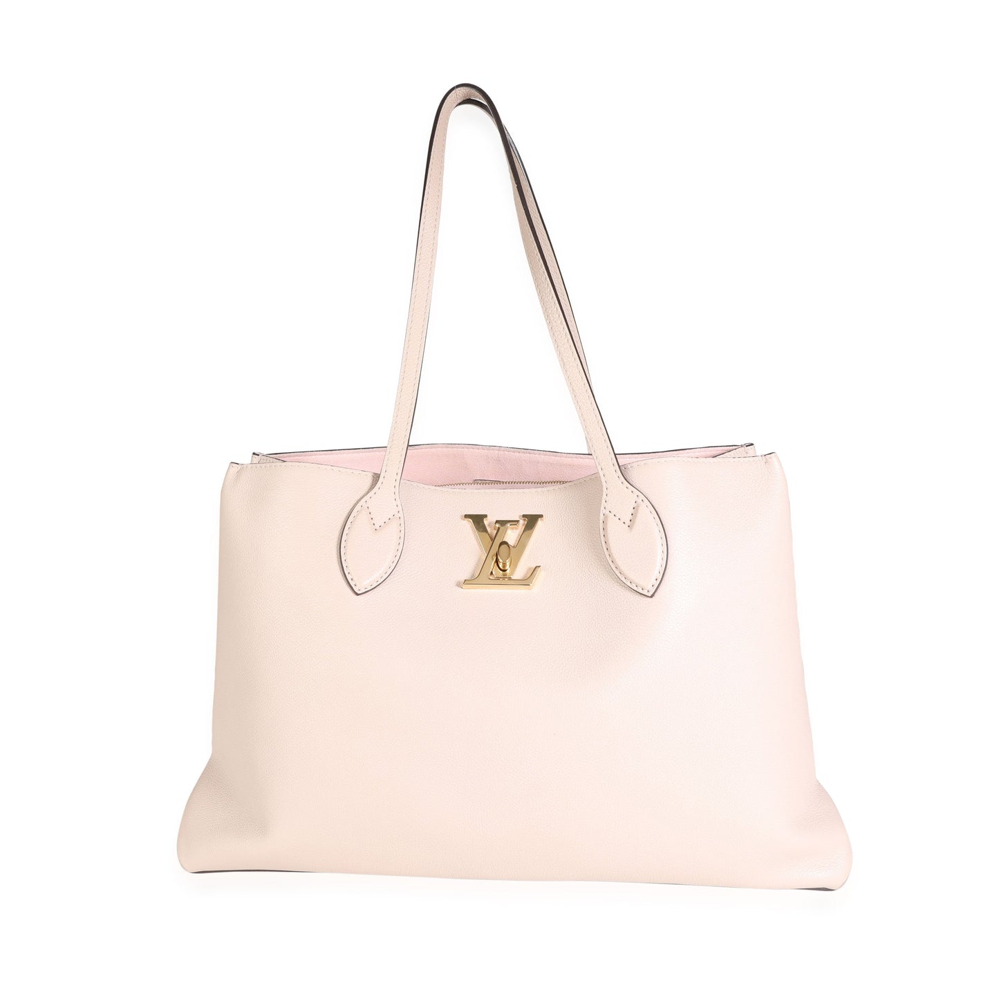 LOUIS VUITTON Greige Grained Calf Leather Lockme Shopper