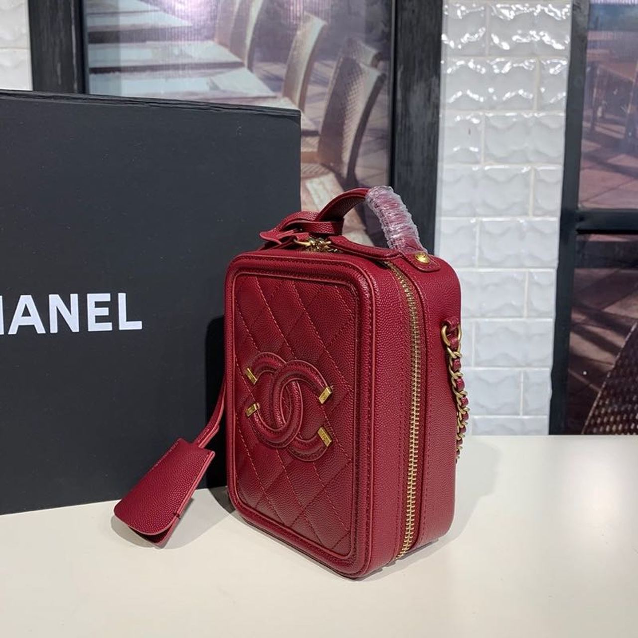 CHL Filigree Vertical Vanity Case Bag Burgundy For Women Handbags, Shoulder And Crossbody Bags 6.7in/17cm