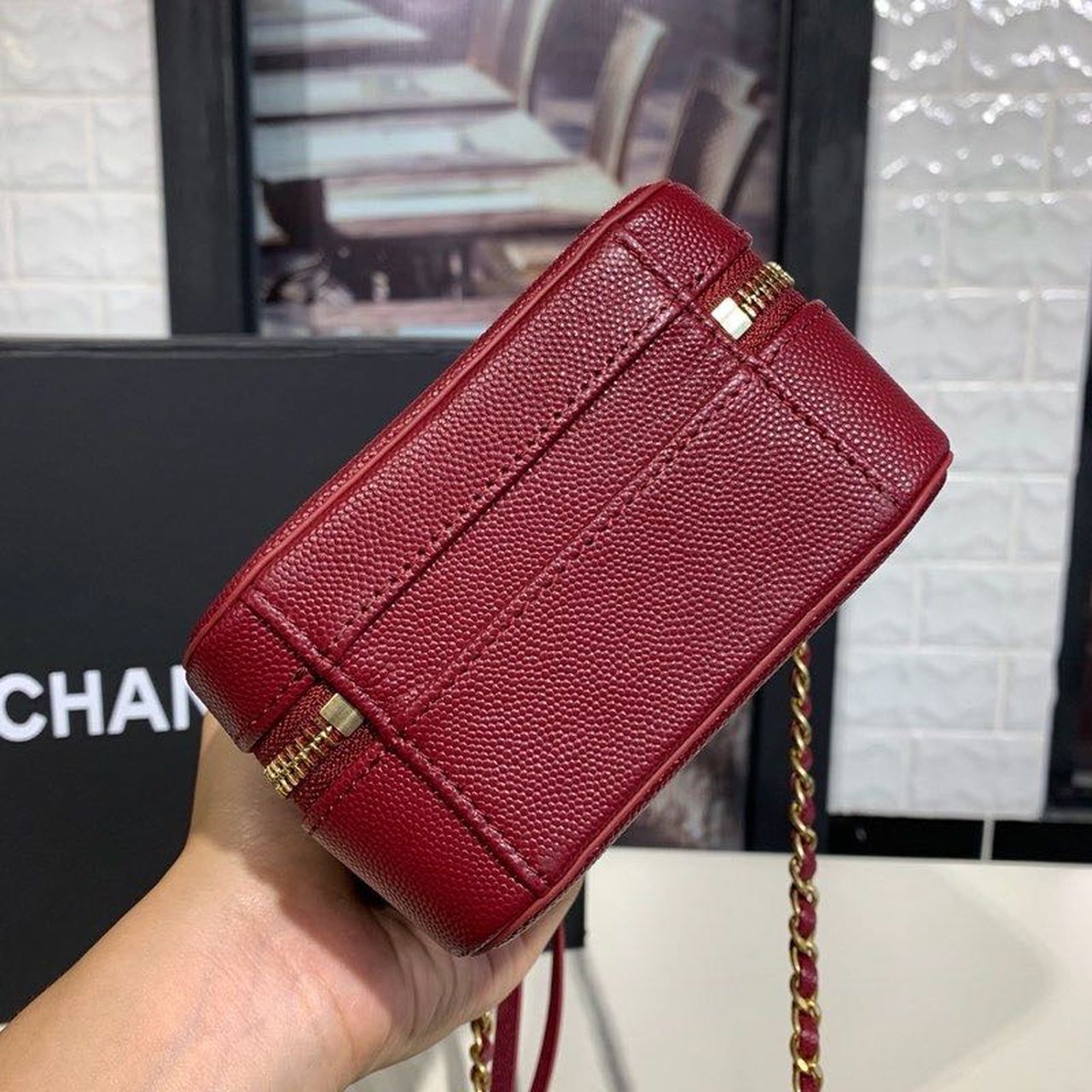 CHL Filigree Vertical Vanity Case Bag Burgundy For Women Handbags, Shoulder And Crossbody Bags 6.7in/17cm
