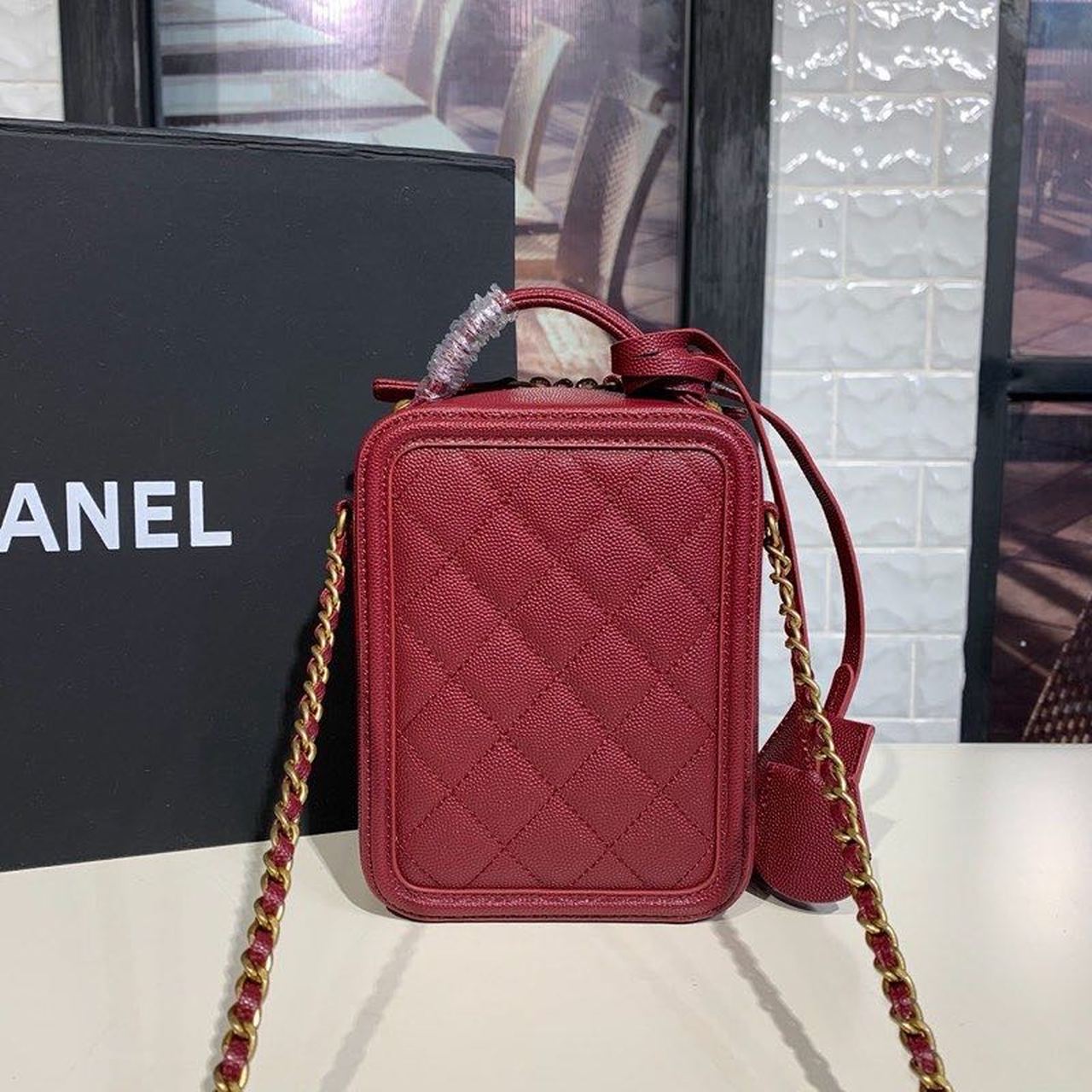 CHL Filigree Vertical Vanity Case Bag Burgundy For Women Handbags, Shoulder And Crossbody Bags 6.7in/17cm