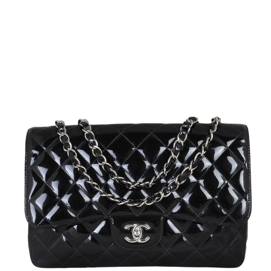 Chanel Classic Single Flap Jumbo Patent |  Black Quilted Patent