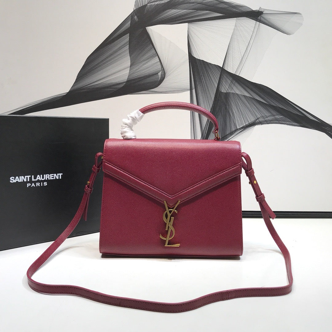 YSSL Cassandra Medium Top Handle Bag In Grain Burgundy For Women 9in/24.5cm YSL  578000BOW0W6475