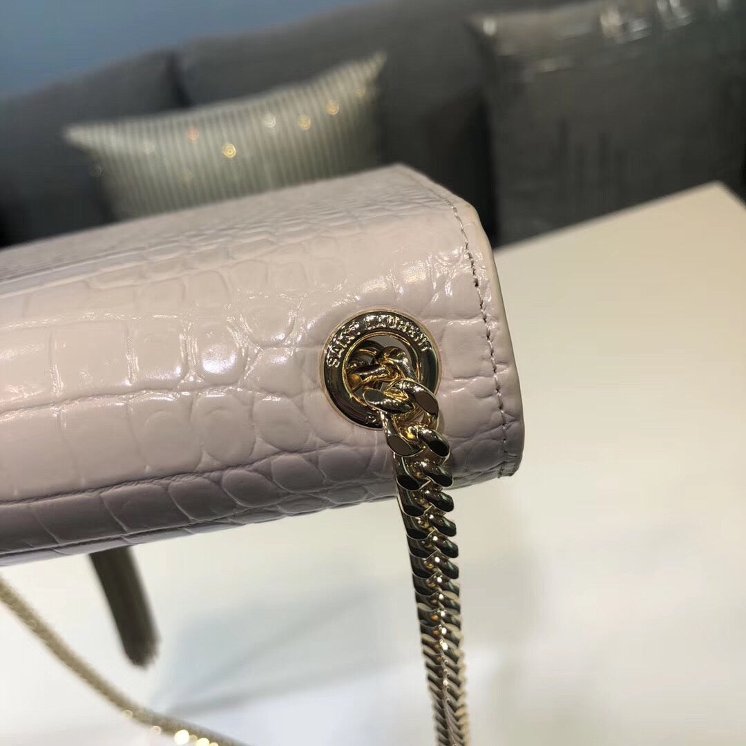 Top Quality Kate Small Chain Bag With Tassel In Embossed Beige For Women 7.8in/20cm YSL 