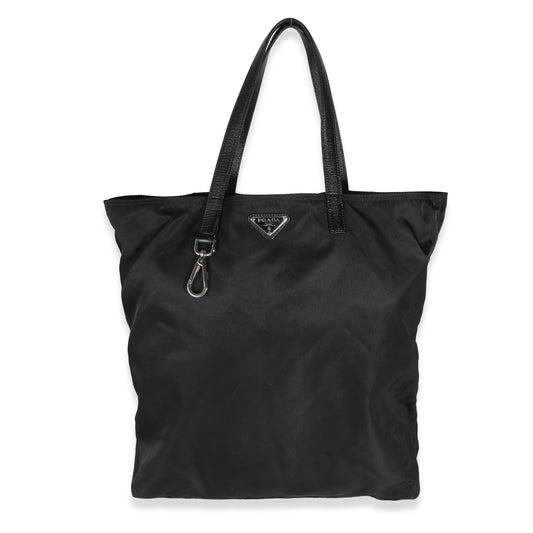 PRADA Black Nylon Logo Shopper Tote