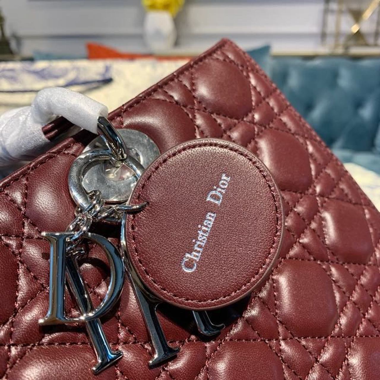 Top Quality Large Lady Bag Silver Hardware Burgundy Cannage For Women 12.5in/32cm CD