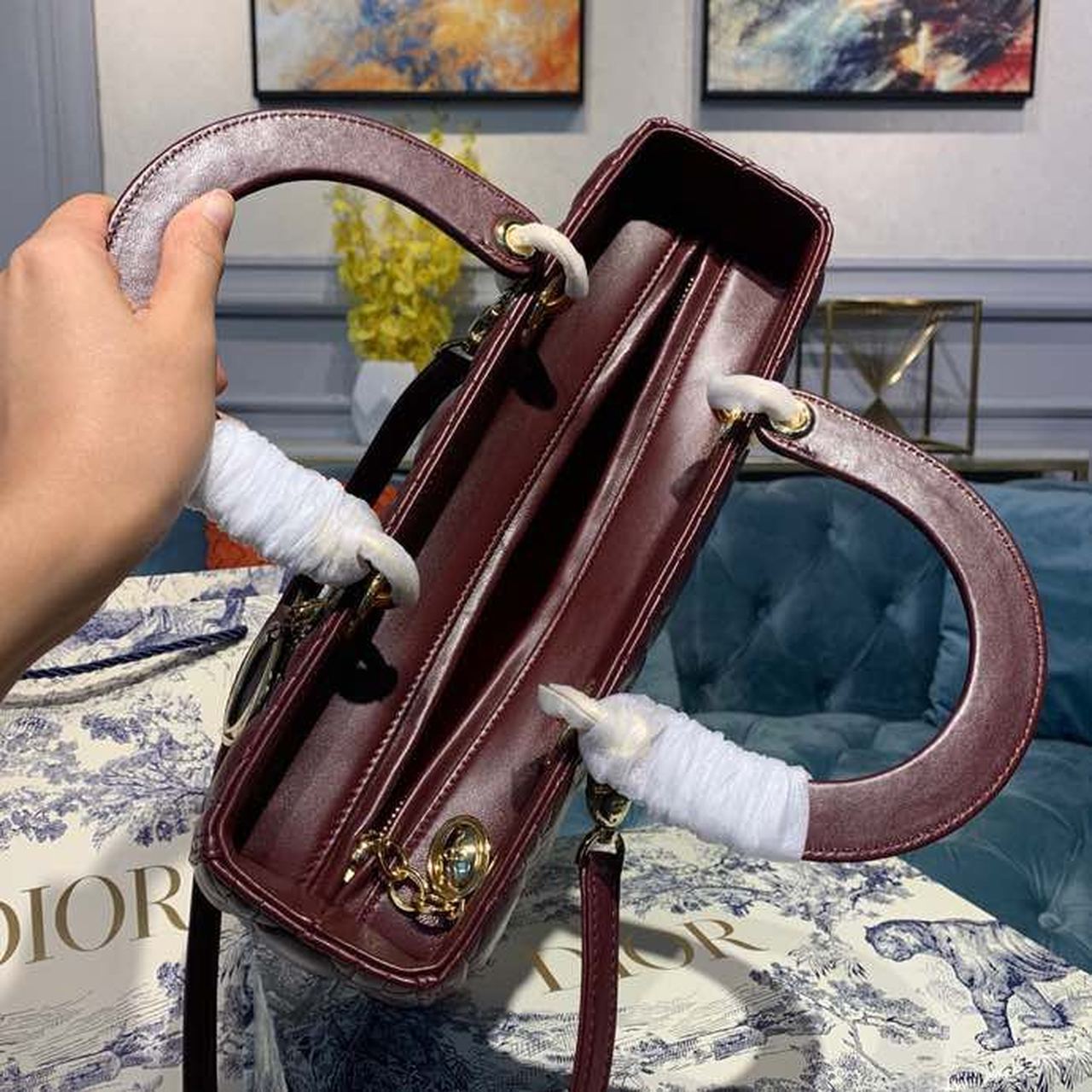 Top Quality Large Lady Bag Gold Toned Hardware Burgundy Cannage For Women 12.5in/32cm CD