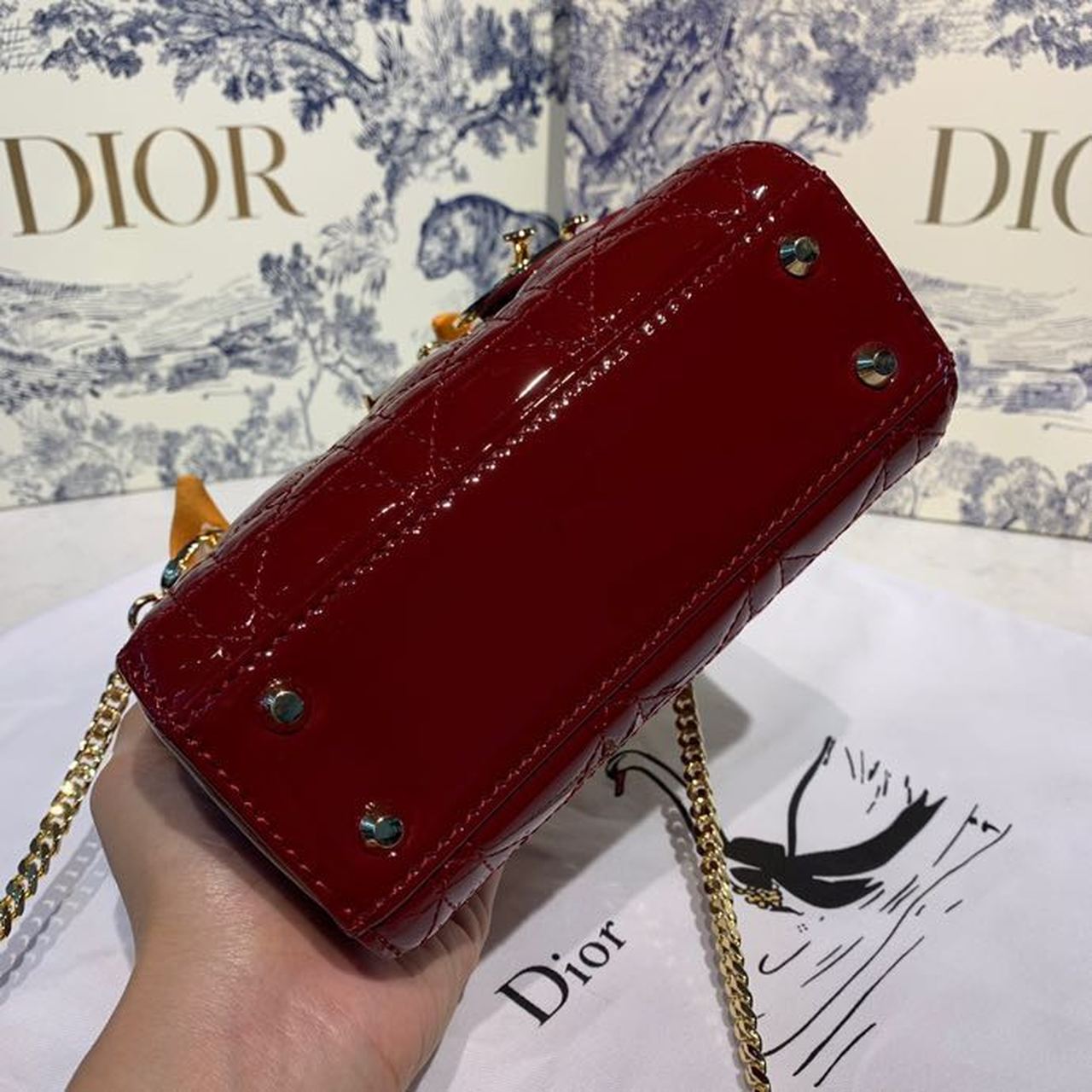 Top Quality Mini Lady Bag with Chain Gold Toned Hardware Spring/Summer Collection, Burgundy, For Women Womens Handbags, 18cm CD