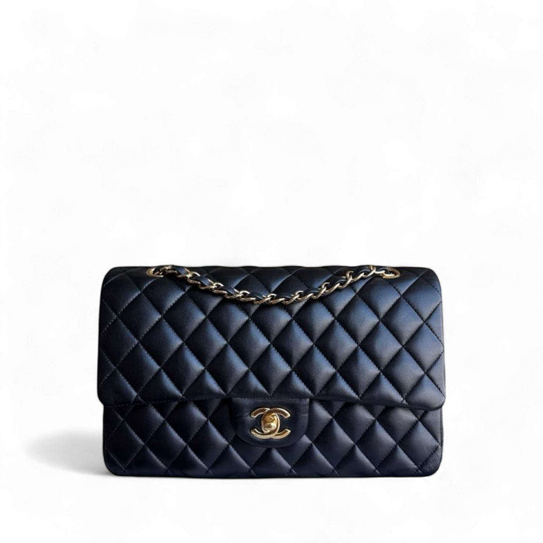 Chanel Classic Flap Medium - 25CM Quilted Lambskin Black Gold Hardware Series 28