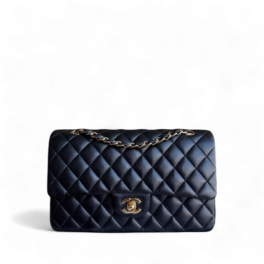 Chanel Classic Flap Medium - 25CM Quilted Lambskin Black Gold Hardware Series 28