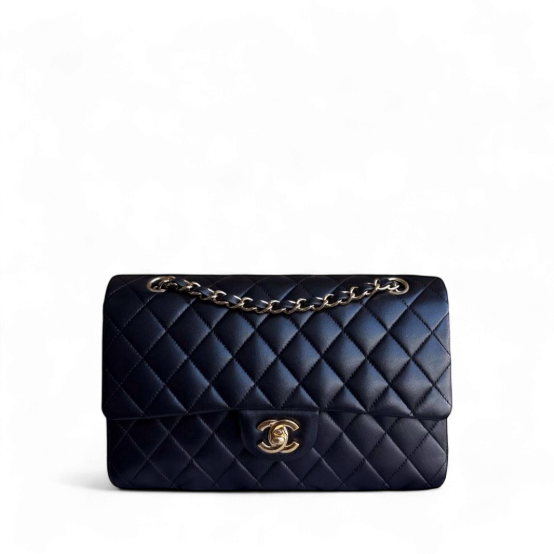 Chanel Classic Flap Medium - 25CM Quilted Lambskin Black Gold Hardware Sereis 15