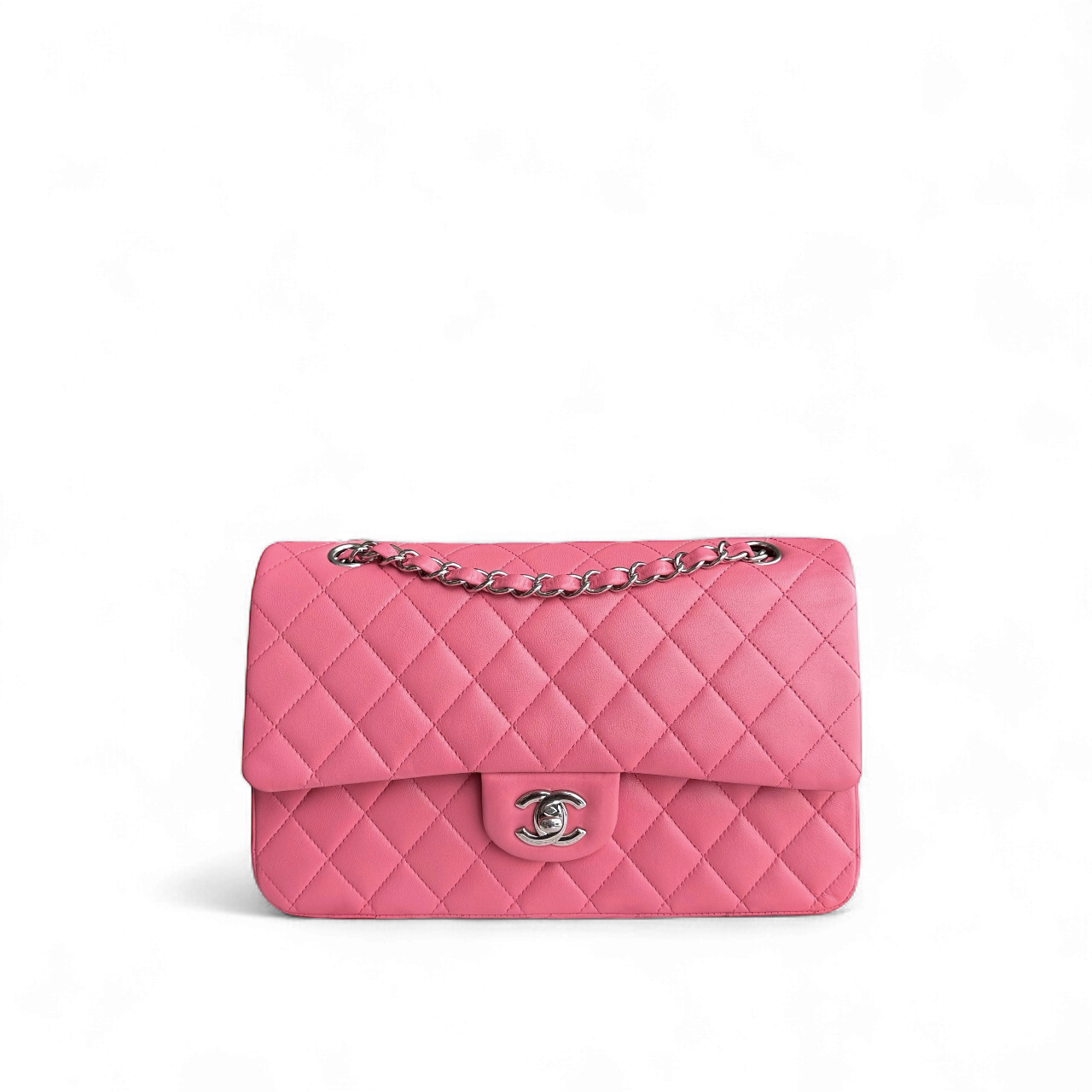 Chanel Classic Flap Medium - 25CM Quilted Lambskin Light Pink Silver Hardware Series 16