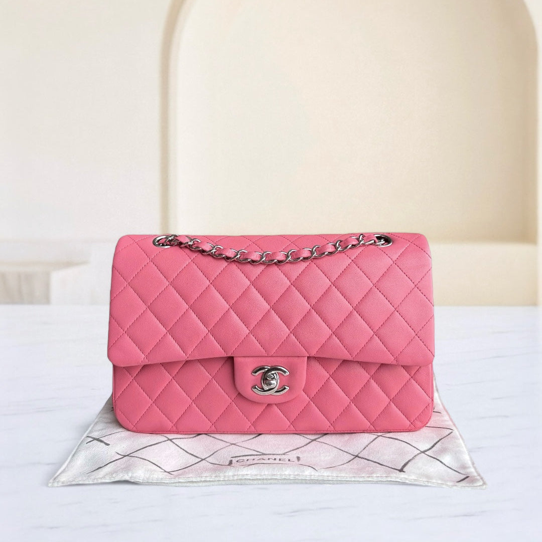 Chanel Classic Flap Medium - 25CM Quilted Lambskin Light Pink Silver Hardware Series 16
