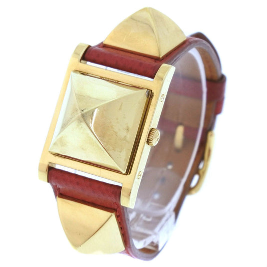 HERMES Watches Quartz Plated Gold , Leather gold Medor White dial Women  d