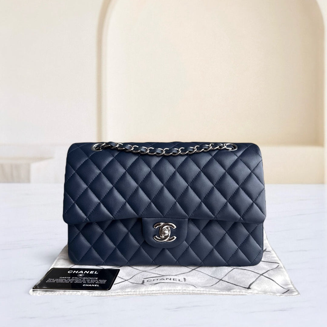 Chanel Classic Flap Medium - 25CM Quilted Lambskin Midnight Blue Silver Hardware Series 22