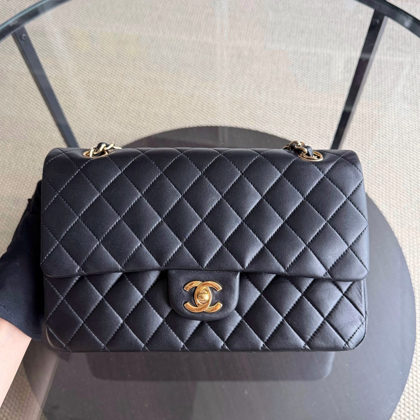 Chanel Classic Flap Medium - 25CM Quilted Lambskin Black Gold Hardware Series 13