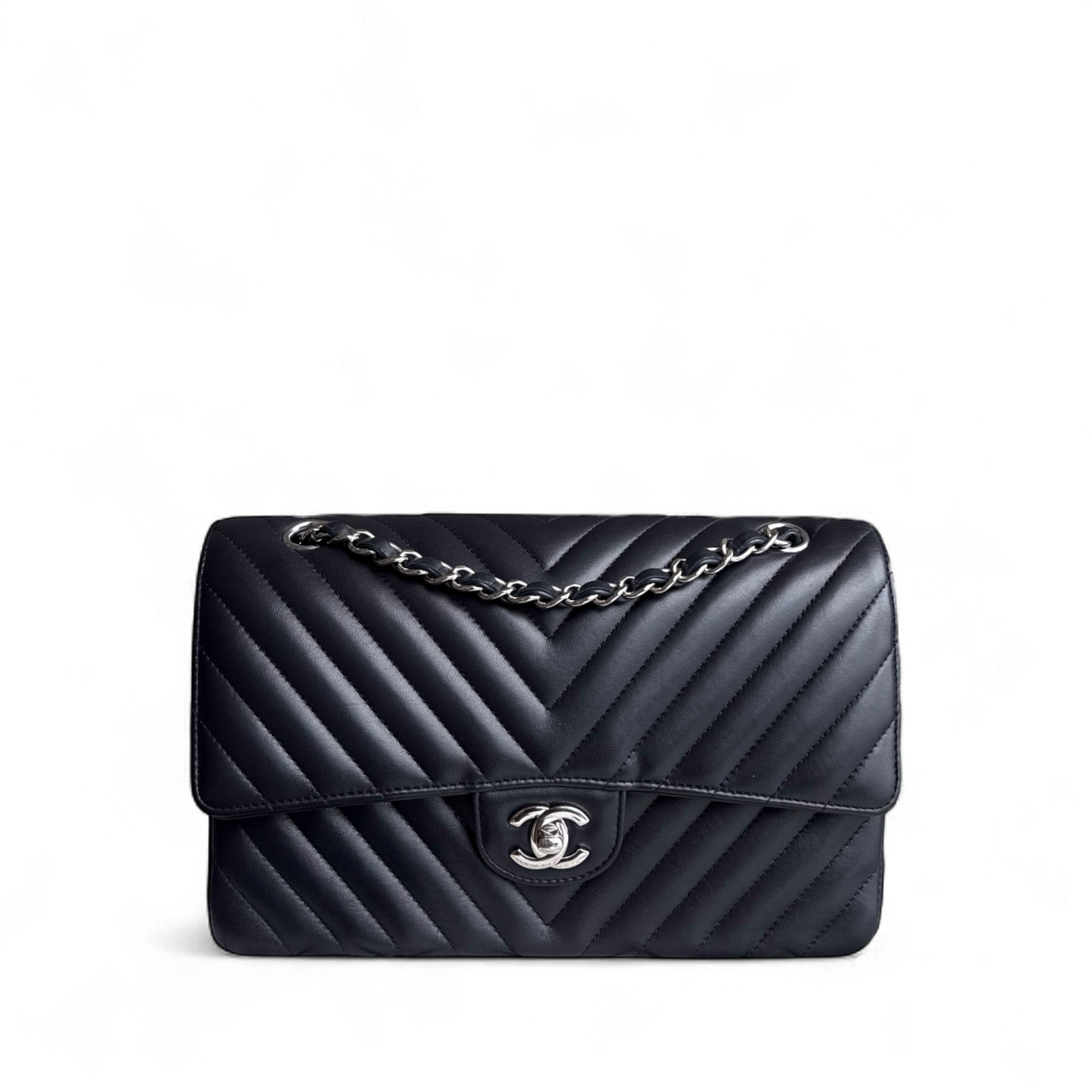 Chanel Classic Flap Medium - 25CM Chevron Lambskin Midnight Dark Blue Silver Hardware Series 25