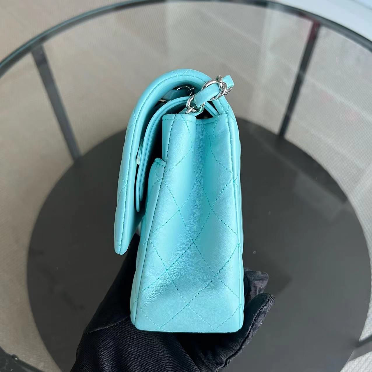 Chanel Classic Flap Medium - 25CM Quilted Lambskin Light Blue Silver Hardware Series 27