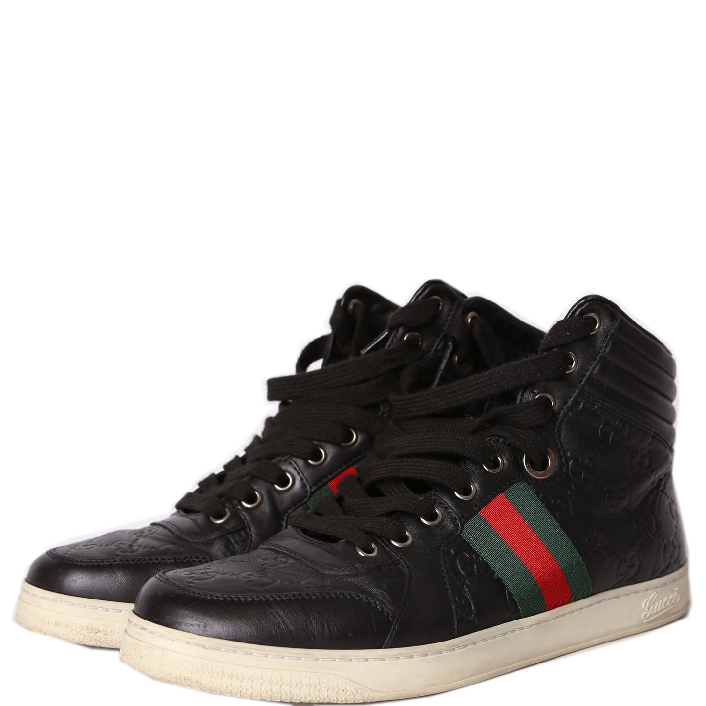 Guccissima Web Leather High Top Sneakers Men's Size