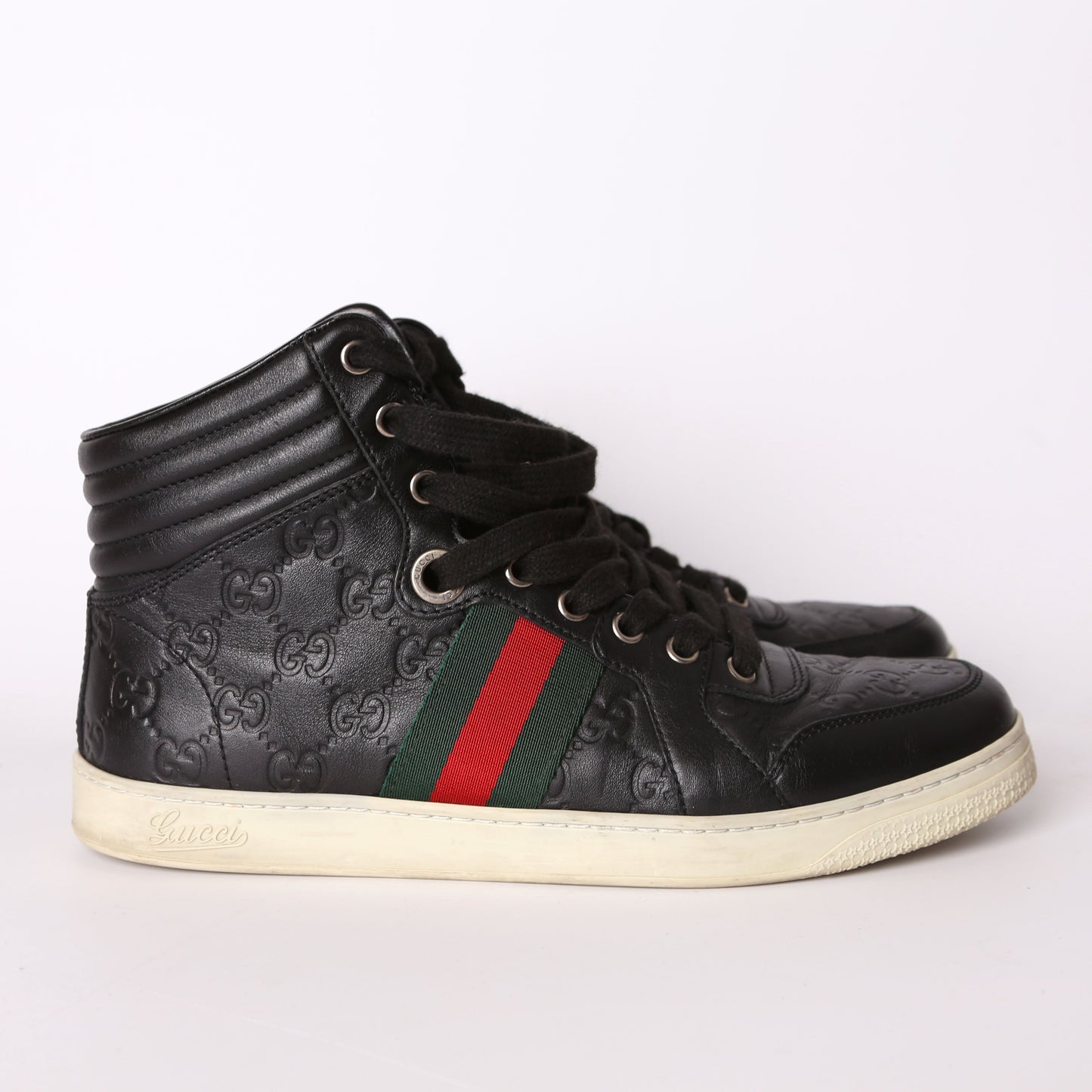 Guccissima Web Leather High Top Sneakers Men's Size